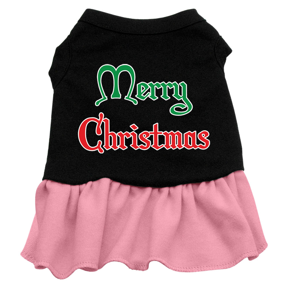 Merry Christmas Screen Print Dress Black with Pink XXL